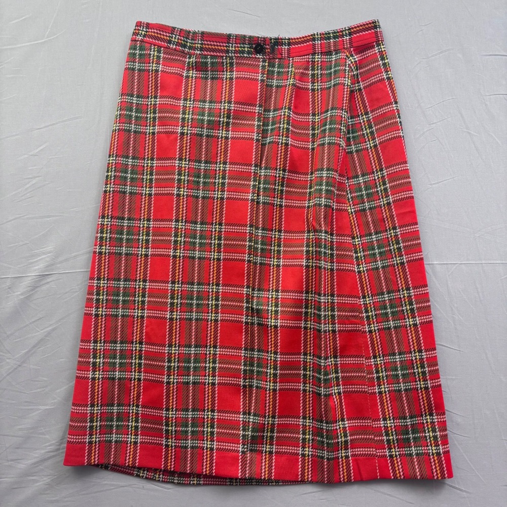 Vintage Jack Winter Red Tartan Plaid Midi Skirt Womens 16 A-Line Polyester Knit